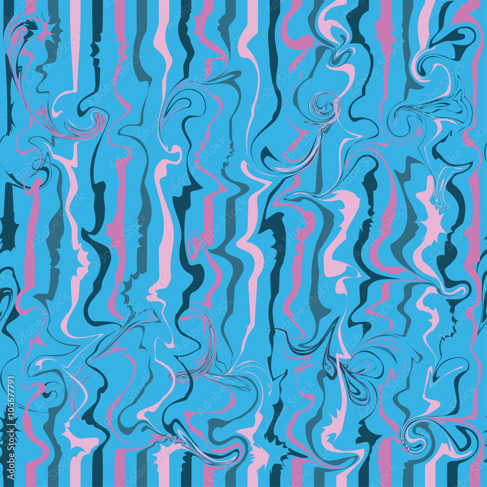 Seamless vector background with stripes and squiggles. Print. Cloth design, wallpaper.