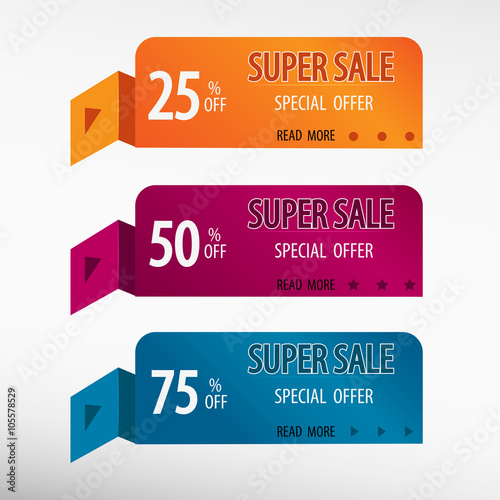Sale discounts. Three vector web banners