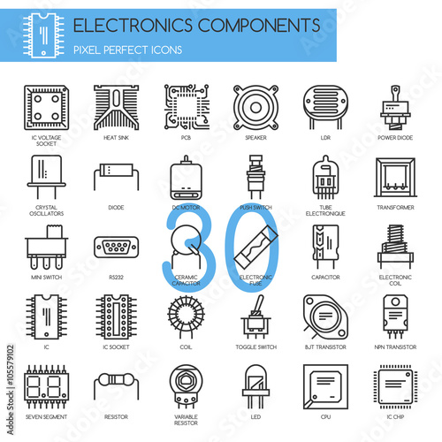 Electronic components , thin line icons set photo