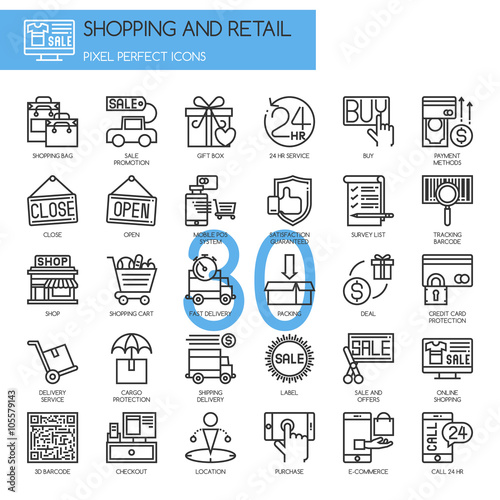 Shopping and Retail , thin line icons set