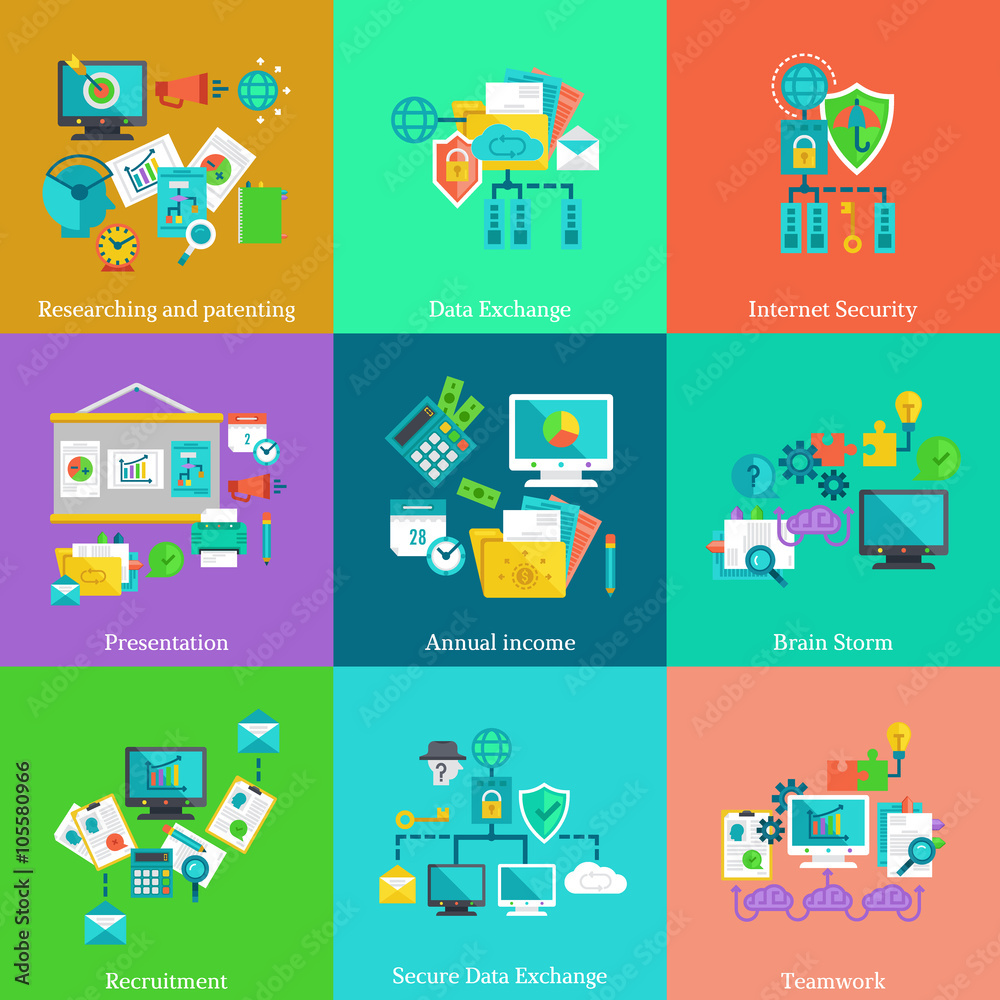 Business flat illustration concepts set. Business flat illustration concepts set.
