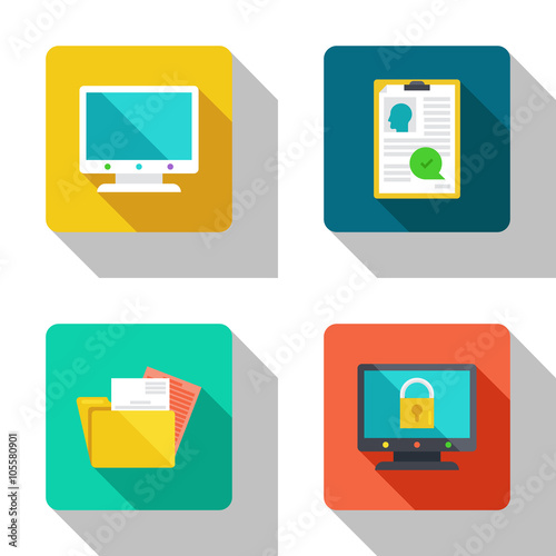 Secure computer and recruitment flat Icons.