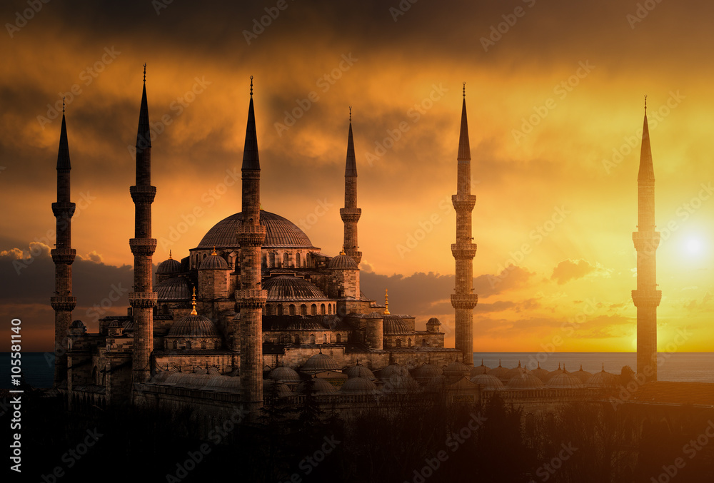 The Blue Mosque during sunset in Istanbul