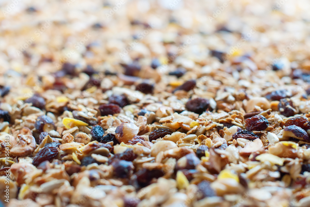 Home Made Muesli Oats Fruits Nuts Selective Focus Home Made Muesli Oats Fruits Nuts Selective Focus