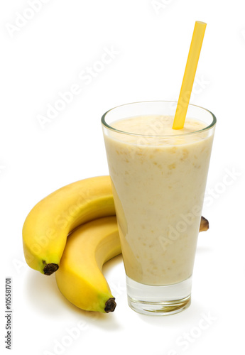 banana milk smoothie on white background