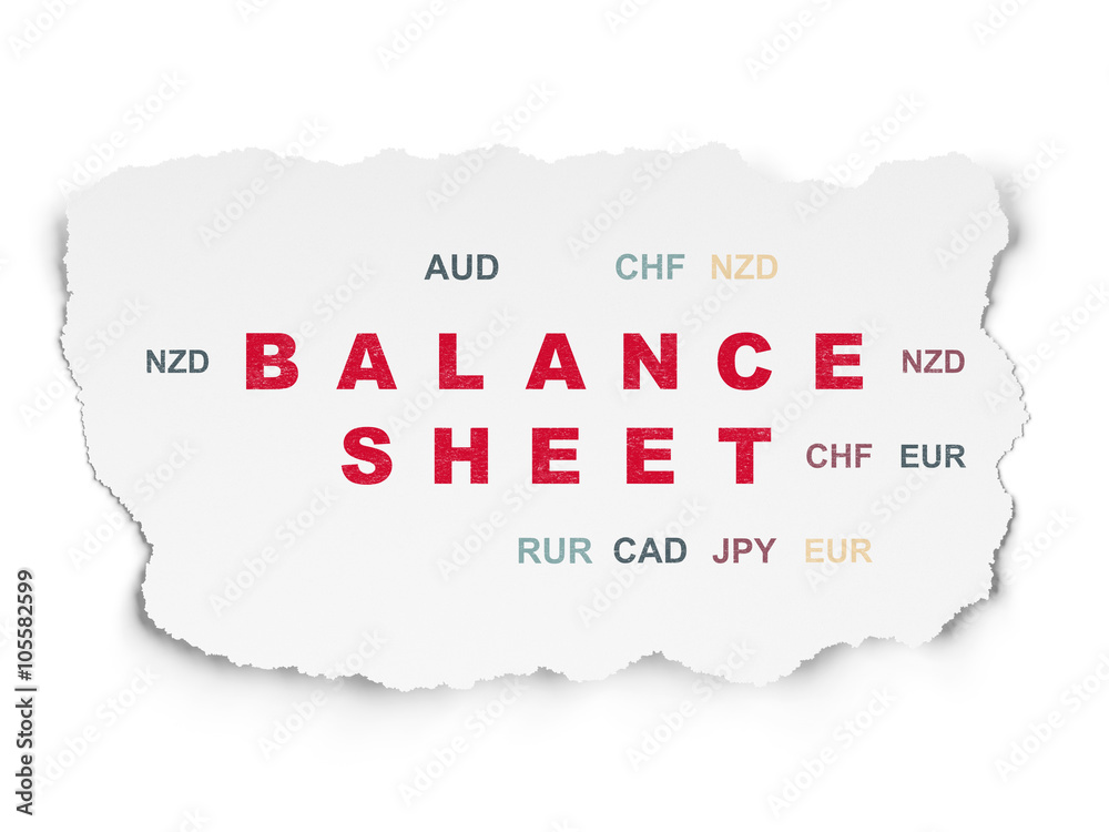 Banking concept: Balance Sheet on Torn Paper background Banking concept: Balance Sheet on Torn Paper background