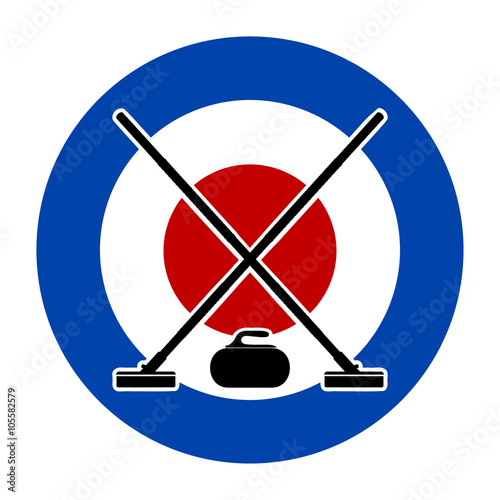 Vászonkép Brooms and stone for curling on Curling House. Vector illustrati
