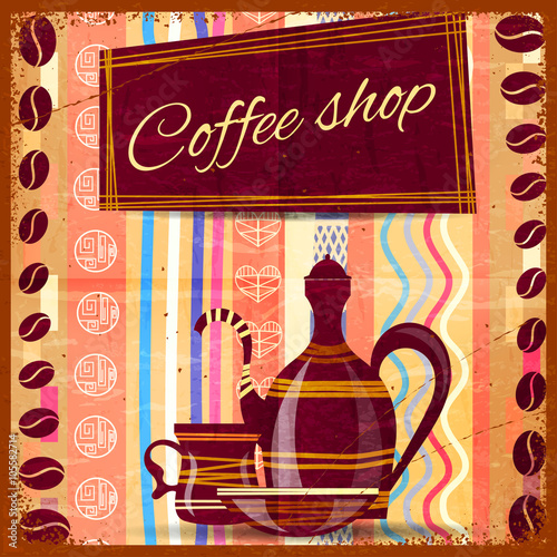 Signboard of the coffee shop in the Vintage style. Retro backgro