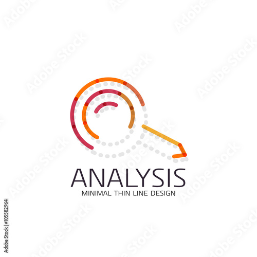 Vector thin line design logo magnifying glass, search and find or zoom logotype concept. Linear minimalistic business icon