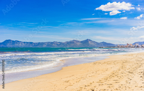 Coastline of Platja de Muro Beach Majorca Spain