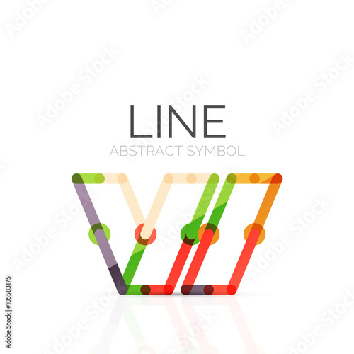 Linear abstract logo, connected multicolored segments of lines geometrical figure