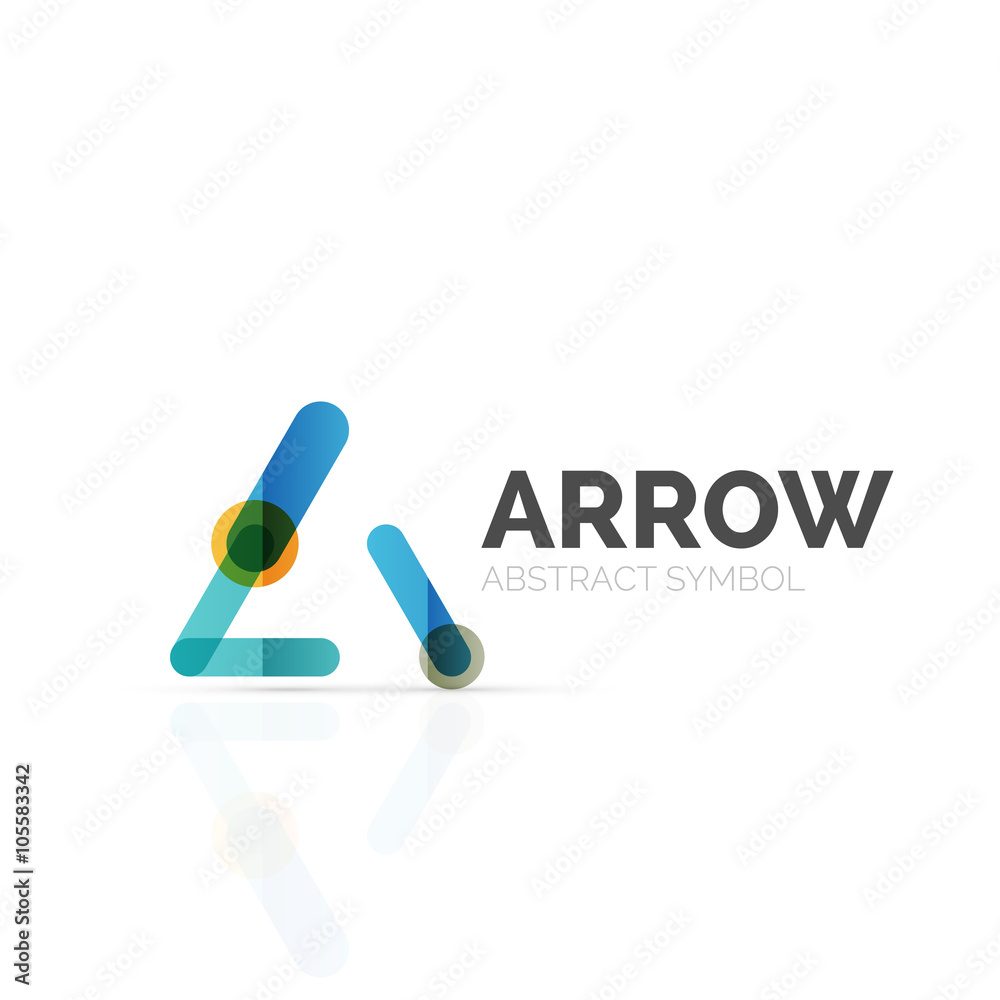 Linear arrow abstract logo, connected multicolored segments of lines in directional pointer figure Linear arrow abstract logo, connected multicolored segments of lines in directional pointer figure