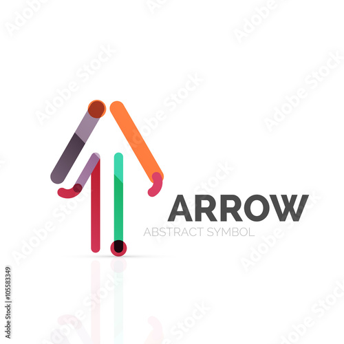 Linear arrow abstract logo, connected multicolored segments of lines in directional pointer figure