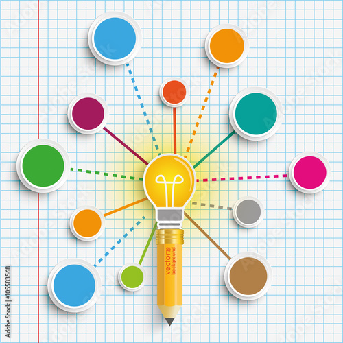 Pencil Bulb Circles Network Infographic