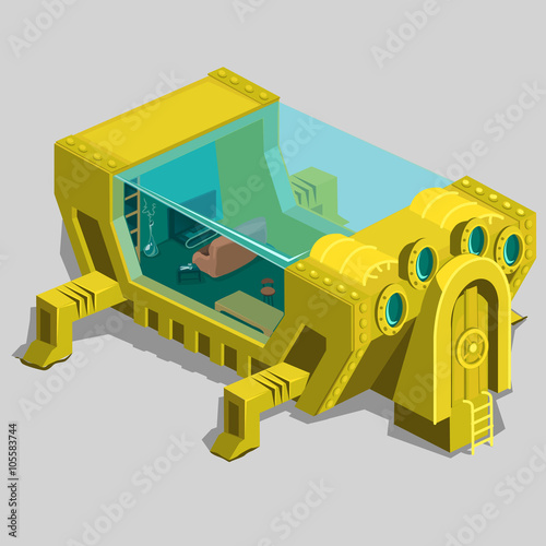 Underwater bunker with a living room and furniture
