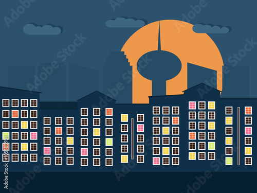 Colorful City At Night. Apartments For Sale / Rent. Real Estate