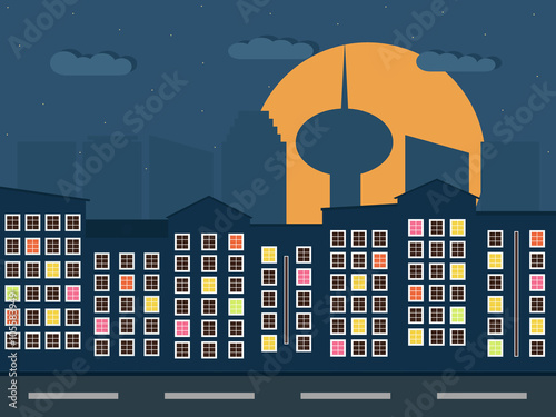 Colorful City At Night. Apartments For Sale / Rent. Real Estate