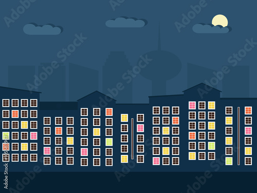 Colorful City At Night. Apartments For Sale / Rent. Real Estate