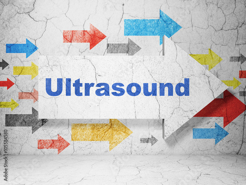 Health concept  arrow with Ultrasound on grunge wall background
