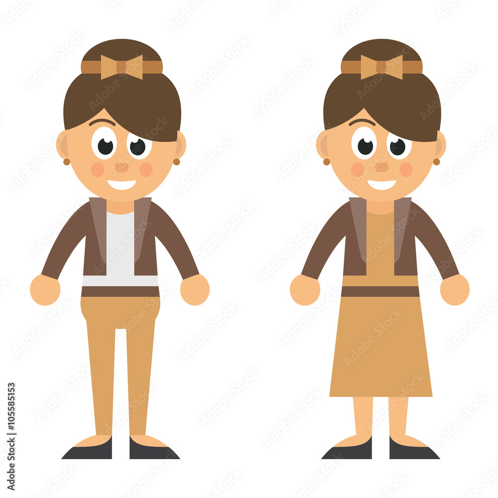 cartoon woman in jacket and trousers and dress cartoon woman in jacket and trousers and dress