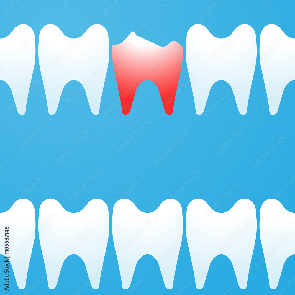 tooth silhouette, flat symbol, icon on blue background tooth silhouette, flat symbol, icon on blue background