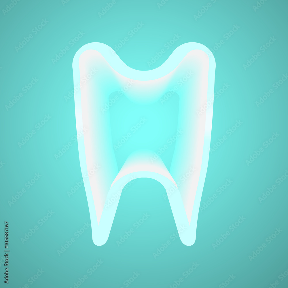 tooth silhouette, flat symbol, icon on blue background