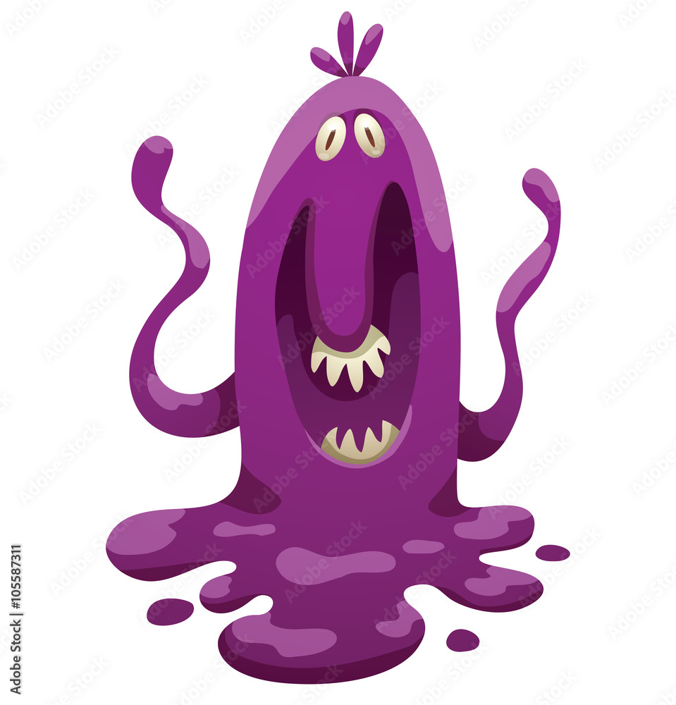 Vector cartoon image of funny liquid purple monster with two eyes and a ...