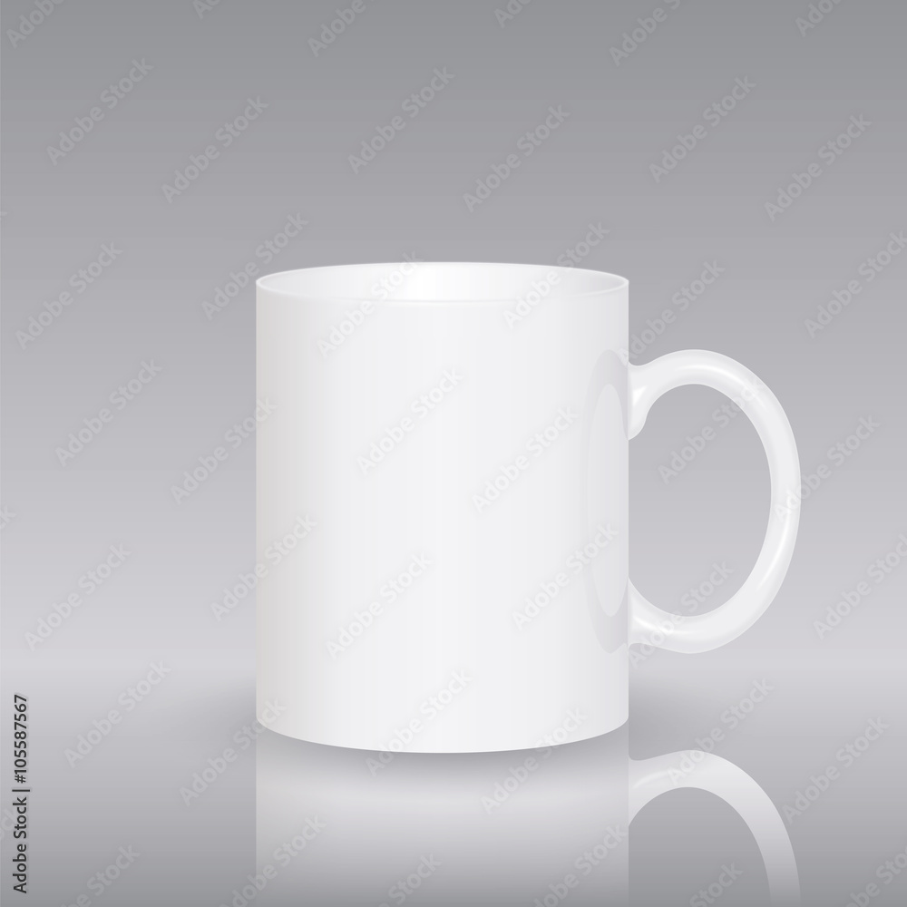 Template ceramic clean white mug isolated on a grey background. Empty blank for coffee or tea. photorealistic white cup. Template ceramic clean white mug isolated on a grey background. Empty blank for coffee or tea. photorealistic white cup.
