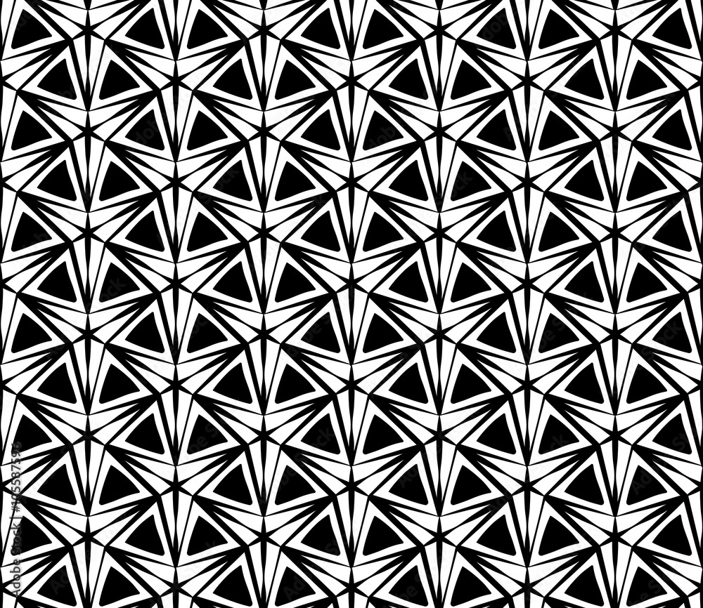 Vector modern seamless geometry pattern three point star, black and white abstract geometric background, pillow print, monochrome retro texture, hipster fashion design