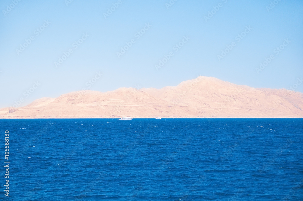 Egypt. View from the sea on a deserted sandy beach. Tiran Island