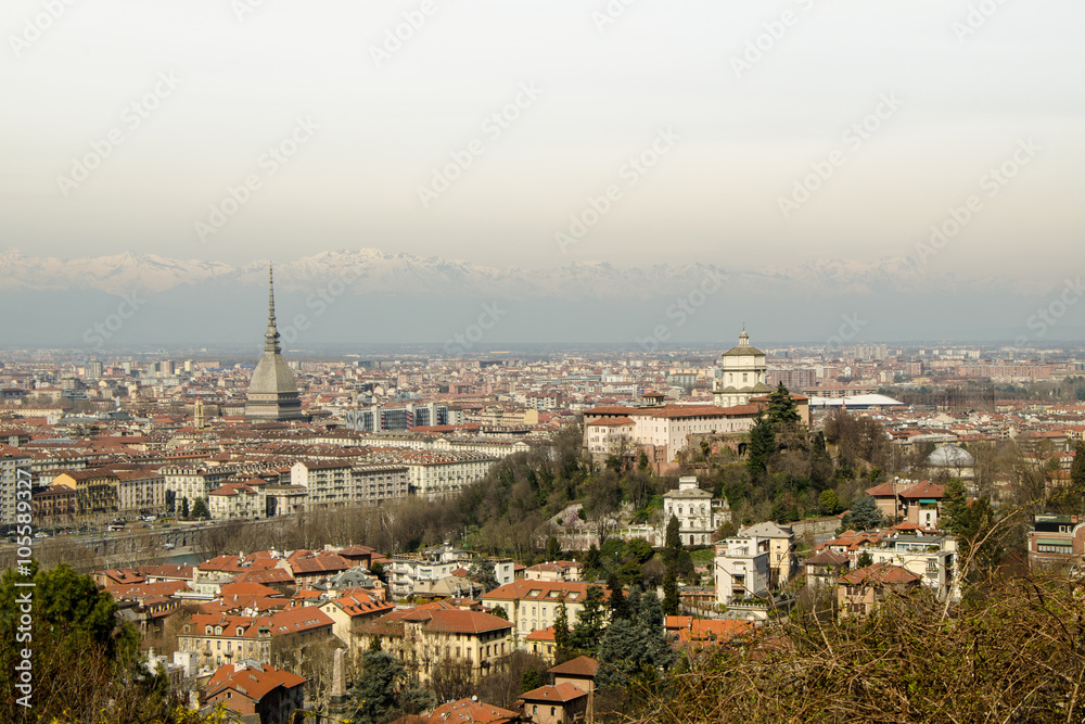 Turin panorama whit Mole Antonelliana and Monti Cappuccini