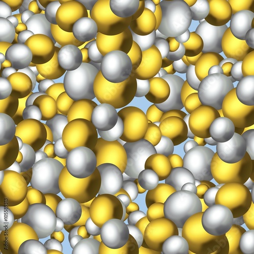 Abstract shiny golden and silver balls background texture
