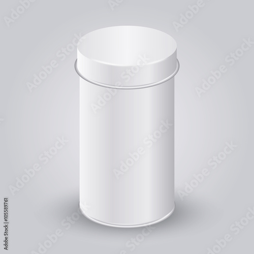 Mockup of White Blank Tincan packaging. Tea, coffee, dry products, gift box. Place your design.