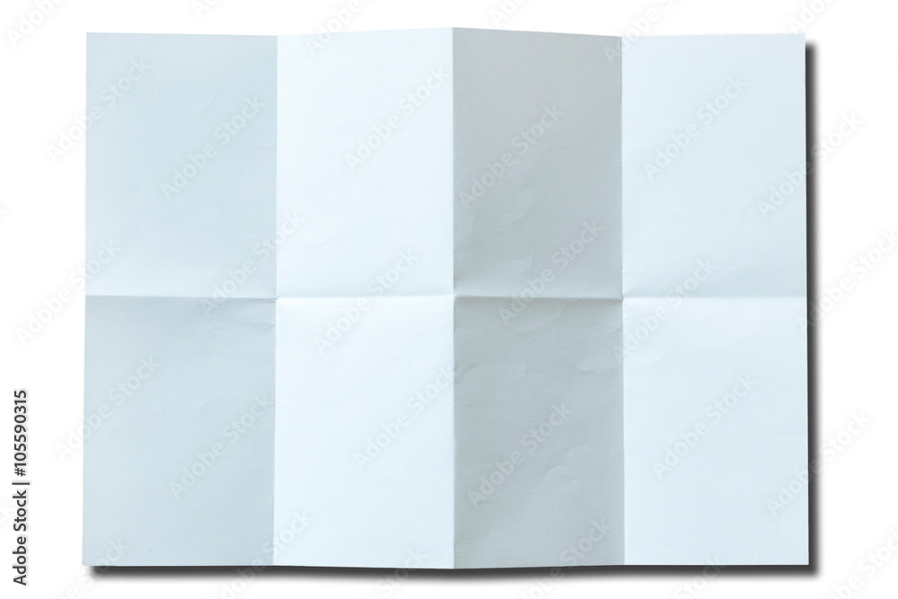 White paper with folds on white background. White paper with folds on white background.