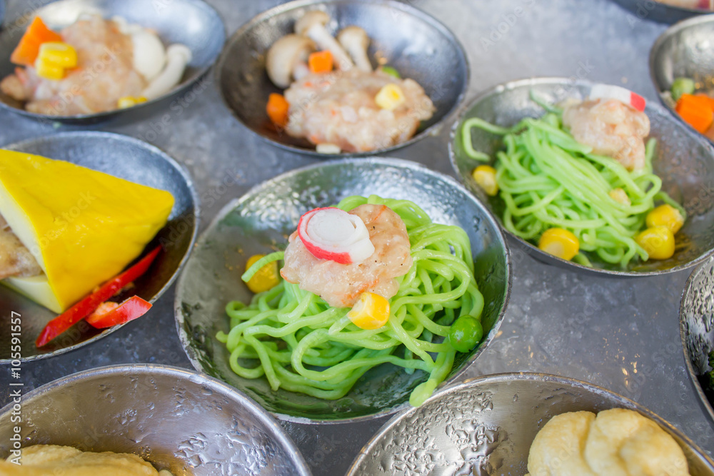 a variety of dim sum in small plate a variety of dim sum in small plate