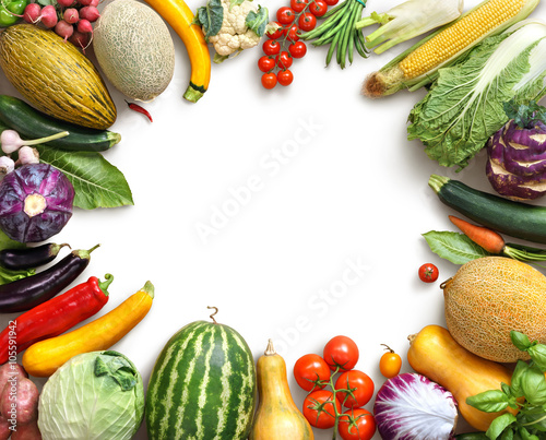 Fototapeta Naklejka Na Ścianę i Meble -  Organic food background. Food photography different fruits and vegetables isolated white background. Copy space. High resolution product