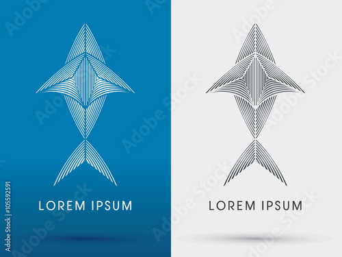 Outline Fish, shark, tuna, designed using white and black line graphic vector