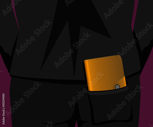 Long brown wallet in the back pocket
