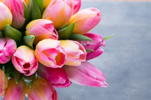 Spring flowers. Tulip bouquet on the bokeh background.