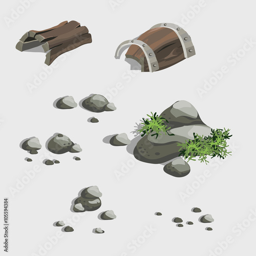 Fragments of the ancient ship and stones