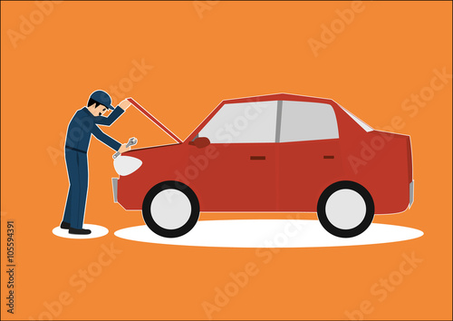 vector cartoon of car mechanic repairman working in garage