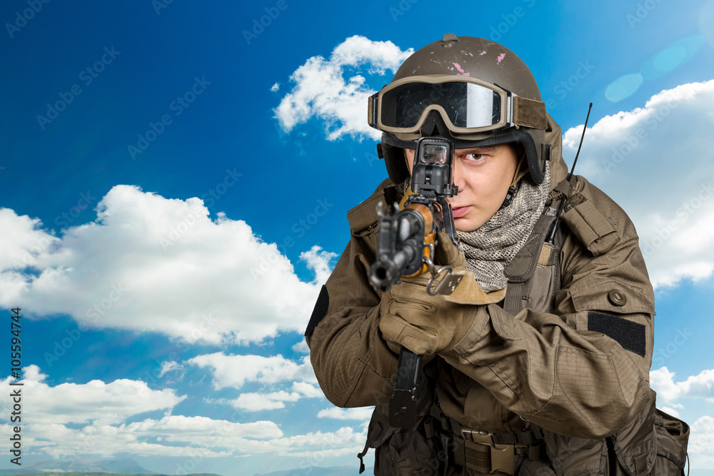 Soldier aiming a rifle at you Soldier aiming a rifle at you