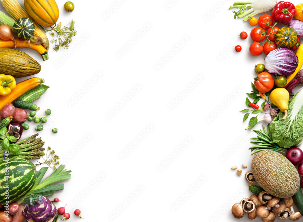 Healthy eating background Food photography different fruits and vegetables  isolated white background Copy space High resolution product Stock Photo   Adobe Stock