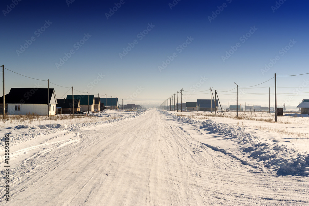 Winter Sky and Snow in a Village