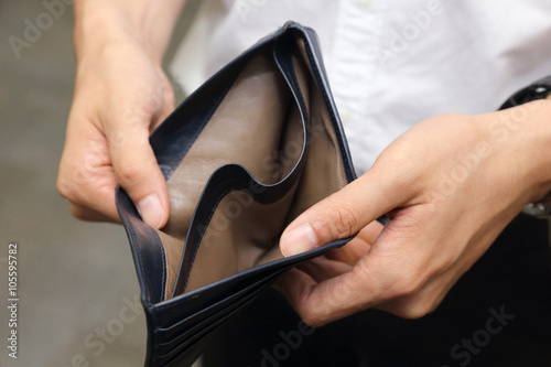 closeup on a businessman with empty wallet