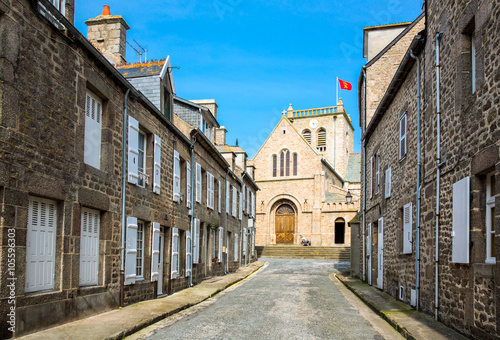 France, Normandy, Barfleur, the old houses and the church of the old village.