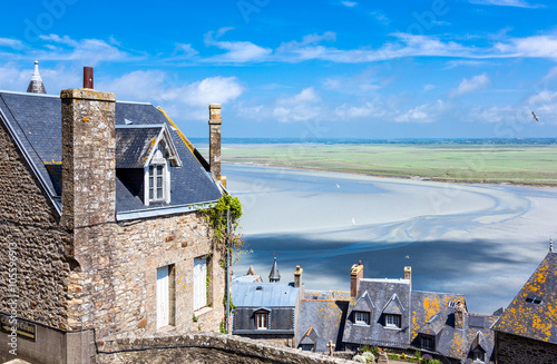 France, Normandy, Mont St Michel, view of the bay from the medieval village.