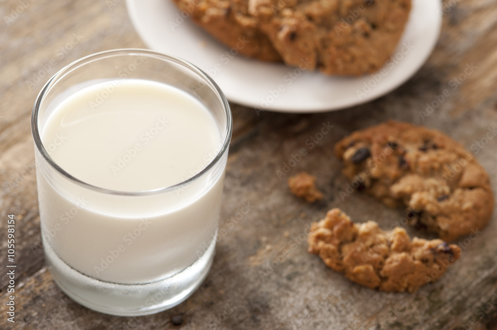 Glass of fresh milk with cookies Glass of fresh milk with cookies