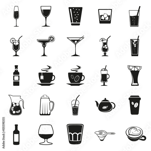 Drink beverage potables potable drinkables simple black icons set