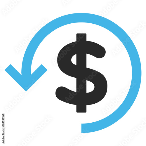 Refund vector icon. Picture style is bicolor flat refund icon drawn with blue and gray colors on a white background.